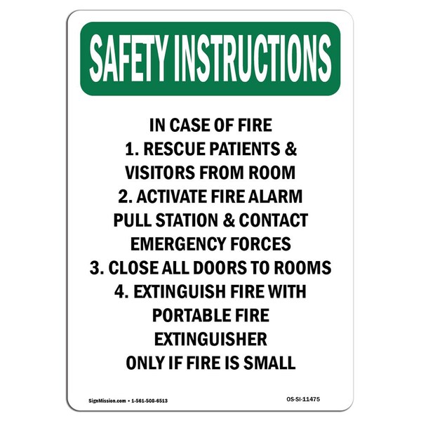 Signmission OSHA INSTRUCTIONS, 5" Height, Decal, 5" x 3.5", Portrait, PK10, In Case Of Fire 1. Rescue Patients OS-SI-D-35-V-11475-10PK - main